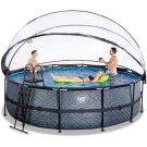 Piscine EXIT Stone ø488x122cm avec pompe filtrante à sable et dôme - grise