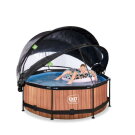 Piscine EXIT Wood &oslash;244x76cm avec pompe filtrante et d&ocirc;me et voile d'ombrage - marron