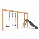 EXIT Linea Massiv 140 Balançoire double en bois avec barre fixe et toboggan