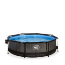 Piscine EXIT Black Wood ø300x76cm avec pompe filtrante et dôme et voile d'ombrage - noir