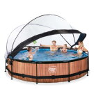 Piscine EXIT Wood ø360x76cm avec pompe filtrante et dôme - marron