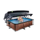 Piscine EXIT Wood 220x150x65cm avec pompe filtrante et d&ocirc;me et voile d'ombrage - marron