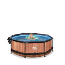 Piscine EXIT Wood &oslash;244x76cm avec pompe filtrante et d&ocirc;me et voile d'ombrage - marron