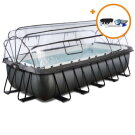 Piscine EXIT Black Leather 540x250x122cm avec pompe filtrante &agrave; sable et d&ocirc;me et kit d'accessoires - noir