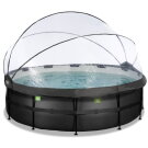 Piscine EXIT Black Leather ø450x122cm avec pompe filtrante à sable et dôme et pompe à chaleur - noir