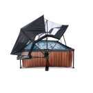 Piscine EXIT Wood 220x150x65cm avec pompe filtrante et d&ocirc;me et voile d'ombrage - marron