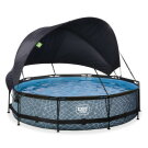 Piscine EXIT Stone &oslash;360x76cm avec pompe filtrante et voile d'ombrage - grise