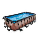 Piscine EXIT Wood 400x200x100cm avec pompe filtrante &agrave; sable et d&ocirc;me et pompe &agrave; chaleur - marron