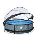 Piscine EXIT Stone &oslash;300x76cm avec pompe filtrante et d&ocirc;me - grise