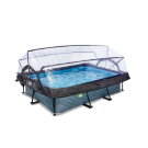 Piscine EXIT Stone 220x150x65cm avec pompe filtrante et d&ocirc;me - grise