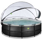 Piscine EXIT Black Leather ø488x122cm avec pompe filtrante à sable et dôme - noir