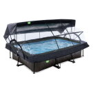 Piscine EXIT Black Wood 300x200x65cm avec pompe filtrante et d&ocirc;me et voile d'ombrage - noir