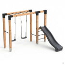 EXIT Linea Robust 110 Barre de singe en bois avec balan&ccedil;oire double et toboggan