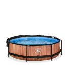 Piscine EXIT Wood &oslash;300x76cm avec pompe filtrante et voile d'ombrage - marron