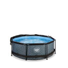 Piscine EXIT Stone ø244x76cm avec pompe filtrante et voile d'ombrage - grise