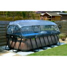 Piscine EXIT Stone 400x200x100cm avec pompe filtrante &agrave; sable et d&ocirc;me et pompe &agrave; chaleur - grise