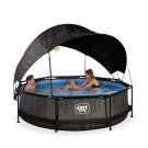 Piscine EXIT Black Wood &oslash;300x76cm avec pompe filtrante et voile d'ombrage - noir