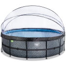 Piscine EXIT Stone ø488x122cm avec pompe filtrante à sable et dôme et pompe à chaleur - grise