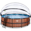 Piscine EXIT Wood ø488x122cm avec pompe filtrante à sable et dôme - marron