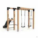EXIT Linea Robust 110 Barre de singe en bois avec balan&ccedil;oire double et toboggan
