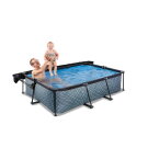 Piscine EXIT Stone 220x150x65cm avec pompe filtrante et voile d'ombrage - grise
