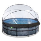 Piscine EXIT Stone ø427x122cm avec pompe filtrante à sable et dôme et pompe à chaleur - grise