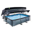 Piscine EXIT Stone 300x200x65cm avec pompe filtrante et d&ocirc;me et voile d'ombrage - grise