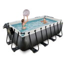 Piscine EXIT Black Leather 400x200x122cm avec pompe filtrante &agrave; sable et d&ocirc;me et kit d'accessoires - noir