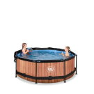 Piscine EXIT Wood ø244x76cm avec pompe filtrante et voile d'ombrage - marron