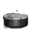 Piscine EXIT Black Leather ø360x122cm avec pompe filtrante à sable et dôme et pompe à chaleur - noir