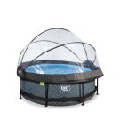 Piscine EXIT Stone ø244x76cm avec pompe filtrante et dôme - grise