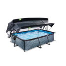 Piscine EXIT Stone 220x150x65cm avec pompe filtrante et dôme et voile d'ombrage - grise