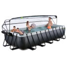 Piscine EXIT Black Leather 540x250x100cm avec pompe filtrante &agrave; sable et d&ocirc;me - noir