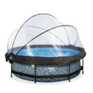 Piscine EXIT Stone &oslash;300x76cm avec pompe filtrante et d&ocirc;me et voile d'ombrage - grise