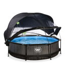 Piscine EXIT Black Wood ø300x76cm avec pompe filtrante et dôme et voile d'ombrage - noir