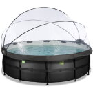 Piscine EXIT Black Leather ø488x122cm avec pompe filtrante à sable et dôme - noir