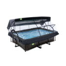 Piscine EXIT Black Wood 220x150x65cm avec pompe filtrante et d&ocirc;me et voile d'ombrage - noir