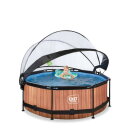 Piscine EXIT Wood ø244x76cm avec pompe filtrante et dôme - marron