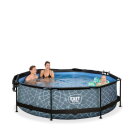 Piscine EXIT Stone &oslash;300x76cm avec pompe filtrante et voile d'ombrage - grise