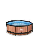 Piscine EXIT Wood ø244x76cm avec pompe filtrante et voile d'ombrage - marron