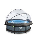 Piscine EXIT Stone ø244x76cm avec pompe filtrante et dôme et voile d'ombrage - grise