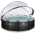 Piscine EXIT Black Leather ø488x122cm avec pompe filtrante à sable et dôme - noir