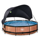 Piscine EXIT Wood &oslash;360x76cm avec pompe filtrante et voile d'ombrage - marron