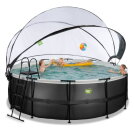 Piscine EXIT Black Leather ø427x122cm avec pompe filtrante à sable et dôme et pompe à chaleur - noir