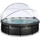 Piscine EXIT Black Leather &oslash;488x122cm avec pompe filtrante &agrave; sable et d&ocirc;me et pompe &agrave; chaleur - noir