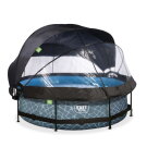 Piscine EXIT Stone &oslash;300x76cm avec pompe filtrante et d&ocirc;me et voile d'ombrage - grise