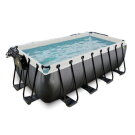 Piscine EXIT Black Leather 400x200x122cm avec pompe filtrante &agrave; sable et d&ocirc;me et kit d'accessoires - noir