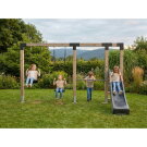 EXIT Linea Robust 110 Balan&ccedil;oire double en bois avec barre fixe et toboggan