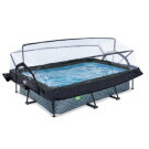 Piscine EXIT Stone 300x200x65cm avec pompe filtrante et dôme et voile d'ombrage - grise