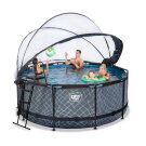 Piscine EXIT Stone ø360x122cm avec pompe filtrante à sable et dôme - grise
